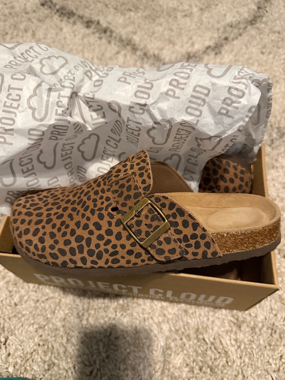 Project Cloud Leopard Print Brown Clog Mule with Buckle